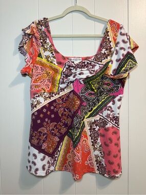 Stem & Vine Women’s Paisley Scoop Neck Blouse Large Y2K